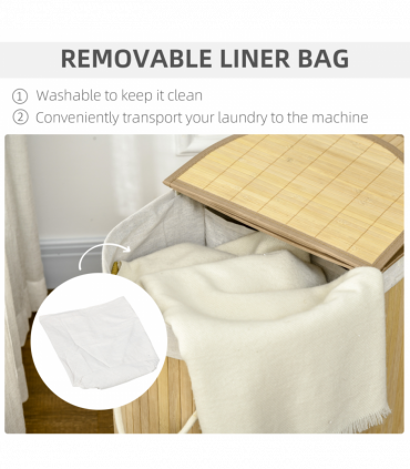 100L Bamboo Laundry Basket w/ 2 Compartments Washing Baskets Natural HOMCOM