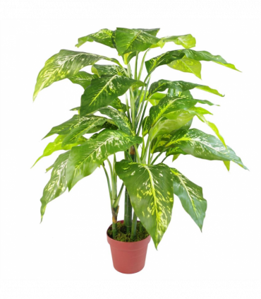 100cm Large Fox's Aglaonema (Spotted Evergreen) Tree Artificial Plant with Copper Metal Planter