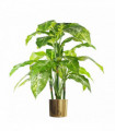 100cm Large Fox's Aglaonema (Spotted Evergreen) Tree Artificial Plant with Gold Metal Planter