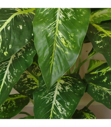 100cm Large Fox's Aglaonema (Spotted Evergreen) Tree Artificial Plant with Gold Metal Planter