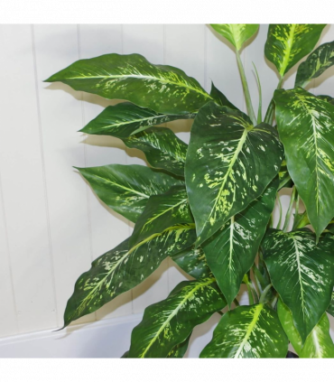 100cm Large Fox's Aglaonema (Spotted Evergreen) Tree Artificial Plant with Gold Metal Planter