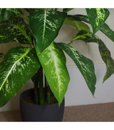 100cm Large Fox's Aglaonema (Spotted Evergreen) Tree Artificial Plant with Silver Metal Planter