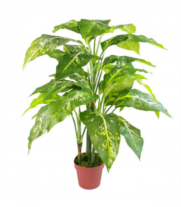 100cm Large Fox's Aglaonema (Spotted Evergreen) Tree Artificial Plant with Silver Metal Planter