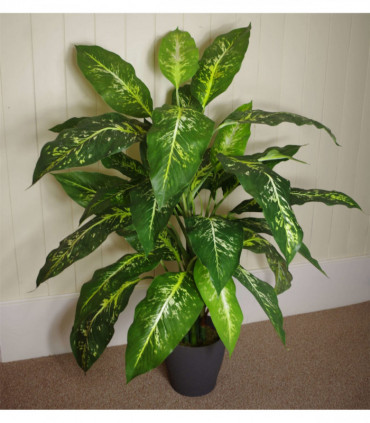 100cm Large Fox's Aglaonema (Spotted Evergreen) Tree Artificial Plant with Silver Metal Planter