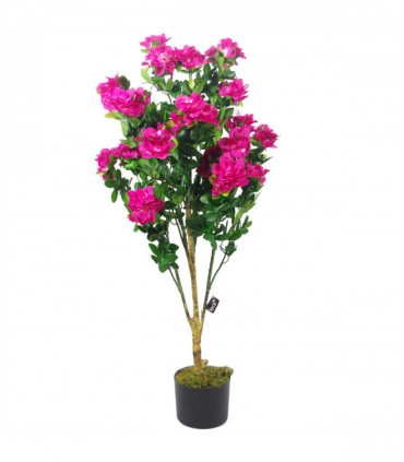 Artificial Azalea Pink Flowers Potted Plant 100cm with Copper Metal Planter