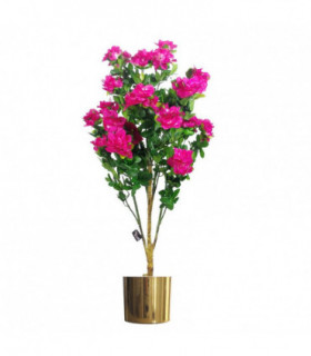 100cm Realistic Artificial Azalea Pink Flowers Potted Plant with Gold Metal Planter