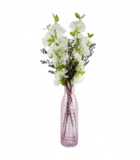 Artificial Flower Arrangements 100cm White Silk Blossom and Berries Glass Vase