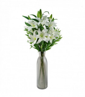 100cm White Lily and Fern Display Glass Vase