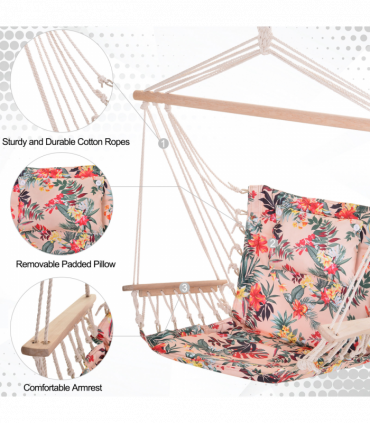 Hanging Hammock Chair Stripe Flowers Pattern Floral 100x106cm Thick Rope