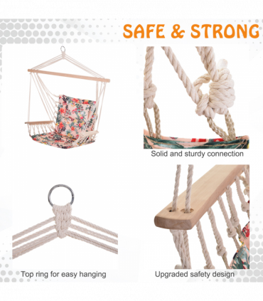 Hanging Hammock Chair Stripe Flowers Pattern Floral 100x106cm Thick Rope