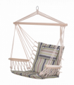 100x106cm Hanging Hammock Chair Thick Rope Frame Pillow Wooden Arms Stripes