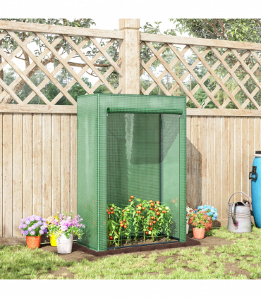 Greenhouse PE Cover 100x50x150cm Green Steel Plastic Zipped Roll-up Door