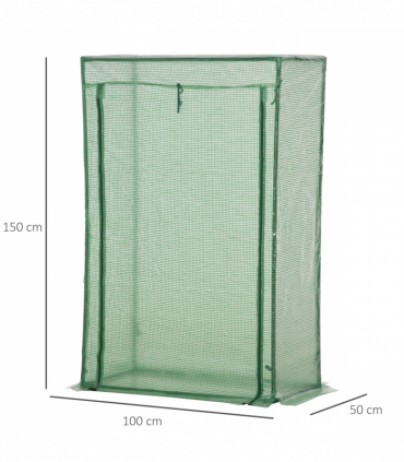 Greenhouse PE Cover 100x50x150cm Green Steel Plastic Zipped Roll-up Door