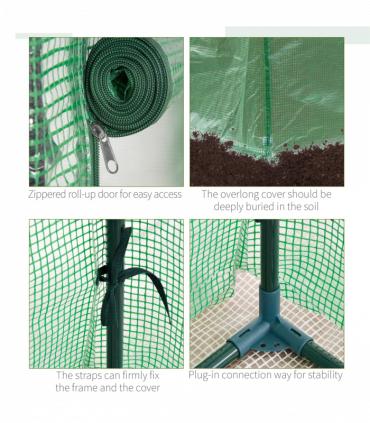 Greenhouse PE Cover 100x50x150cm Green Steel Plastic Zipped Roll-up Door