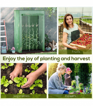 Greenhouse PE Cover 100x50x150cm Green Steel Plastic Zipped Roll-up Door