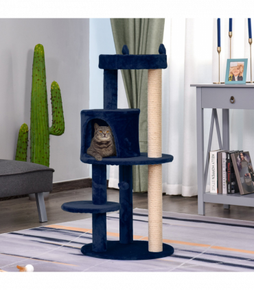 Cat Activity Tree  Deluxe Blue Cat Tree w/ Scratching Posts Ear Perch House