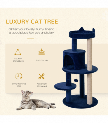 Cat Activity Tree  Deluxe Blue Cat Tree w/ Scratching Posts Ear Perch House