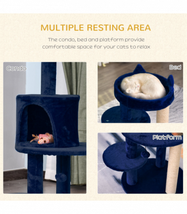 Cat Activity Tree  Deluxe Blue Cat Tree w/ Scratching Posts Ear Perch House