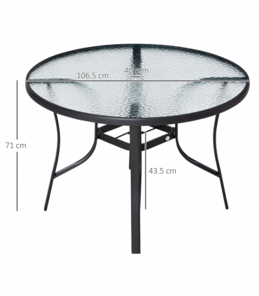 Garden Dining Table  Tempered Glass Top Steel Frame 106.5cm x 106.5cm x 71cm
