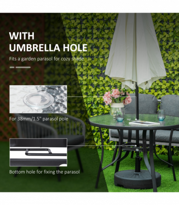 Garden Dining Table  Tempered Glass Top Steel Frame 106.5cm x 106.5cm x 71cm