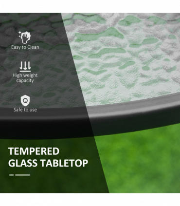 Garden Dining Table  Tempered Glass Top Steel Frame 106.5cm x 106.5cm x 71cm