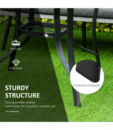 Garden Dining Table  Tempered Glass Top Steel Frame 106.5cm x 106.5cm x 71cm