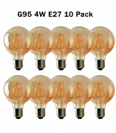 LED Dimmable Bulb G95 E27 4W 2700K Amber Glass Metal Vintage Light Bulbs 10Pack