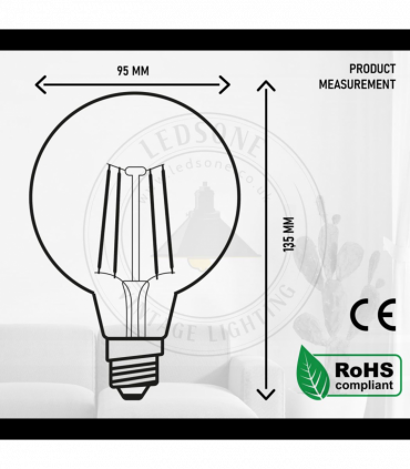 LED Dimmable Bulb G95 E27 4W 2700K Amber Glass Metal Vintage Light Bulbs 10Pack