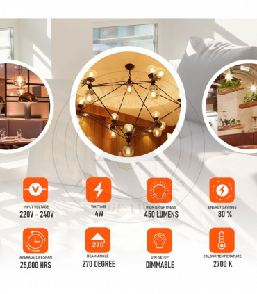 LED Dimmable Bulb G95 E27 4W 2700K Amber Glass Metal Vintage Light Bulbs 10Pack