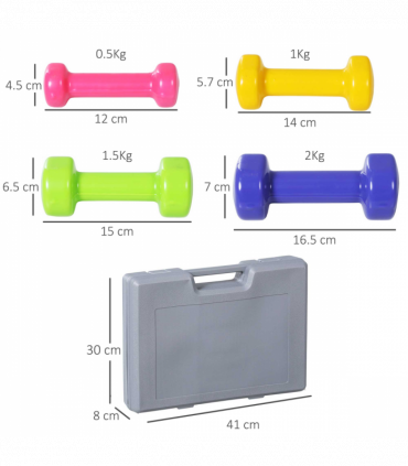 10kg Colourful Dumbbell Weights Set Home Exercising Toning w/ Case Gym HOMCOM