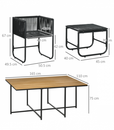 11-PC Rattan Dining Set, 10-seater Table & Chair Sets w/ Space-saving Design