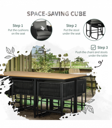 11-PC Rattan Dining Set, 10-seater Table & Chair Sets w/ Space-saving Design