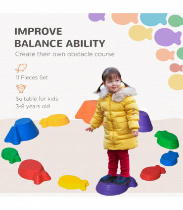 Kids 11-Piece Fish Shaped Balance Stepping Stones - Multicoloured