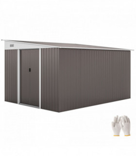11.3 x 9.2ft Steel Garden Shed Metal Tool House Double Doors & 2 Air Vents, Grey