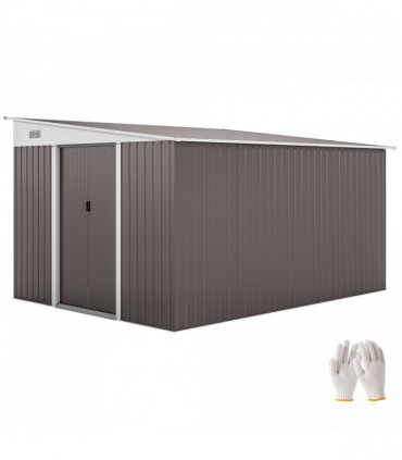 11.3 x 9.2ft Steel Garden Shed Metal Tool House Double Doors & 2 Air Vents, Grey