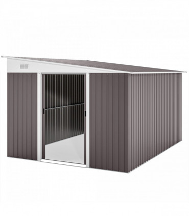 11.3 x 9.2ft Steel Garden Shed Metal Tool House Double Doors & 2 Air Vents, Grey