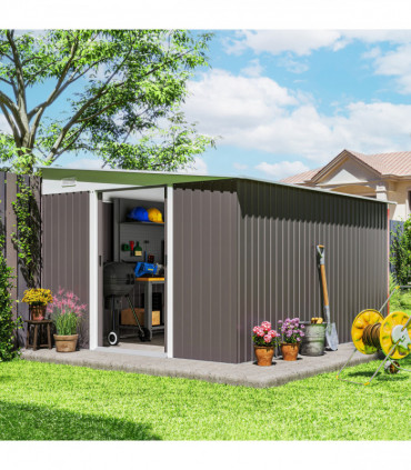 11.3 x 9.2ft Steel Garden Shed Metal Tool House Double Doors & 2 Air Vents, Grey