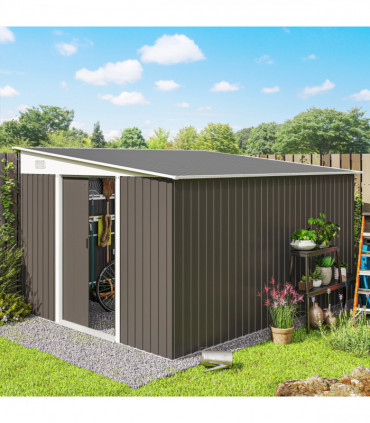 11.3 x 9.2ft Steel Garden Shed Metal Tool House Double Doors & 2 Air Vents, Grey