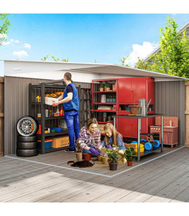 11.3 x 9.2ft Steel Garden Shed Metal Tool House Double Doors & 2 Air Vents, Grey