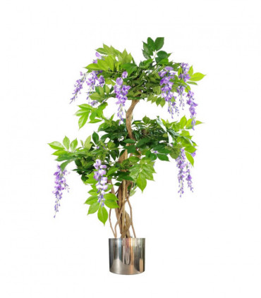 110cm Artificial Purple Blossom Tree with Silver Metal Planter