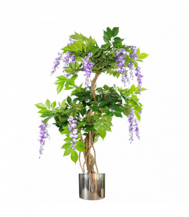 110cm Artificial Purple Wisteria Tree with Silver Metal Planter