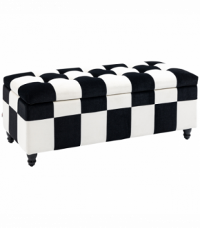 Velvet Storage Ottoman White, Black 114W x 47D x 47H cm Padded Top Wood Legs