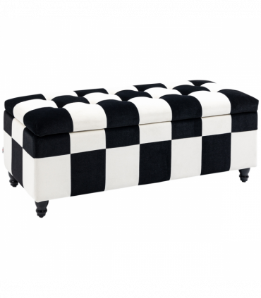 Velvet Storage Ottoman White, Black 114W x 47D x 47H cm Padded Top Wood Legs