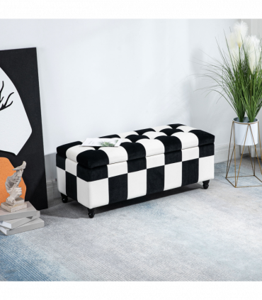 Velvet Storage Ottoman White, Black 114W x 47D x 47H cm Padded Top Wood Legs