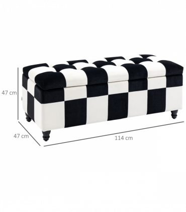 Velvet Storage Ottoman White, Black 114W x 47D x 47H cm Padded Top Wood Legs