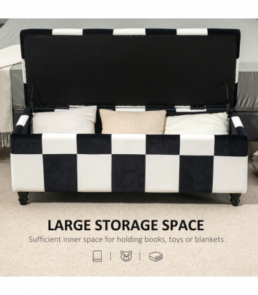 Velvet Storage Ottoman White, Black 114W x 47D x 47H cm Padded Top Wood Legs