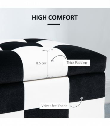 Velvet Storage Ottoman White, Black 114W x 47D x 47H cm Padded Top Wood Legs