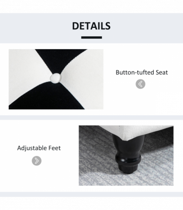 Velvet Storage Ottoman White, Black 114W x 47D x 47H cm Padded Top Wood Legs