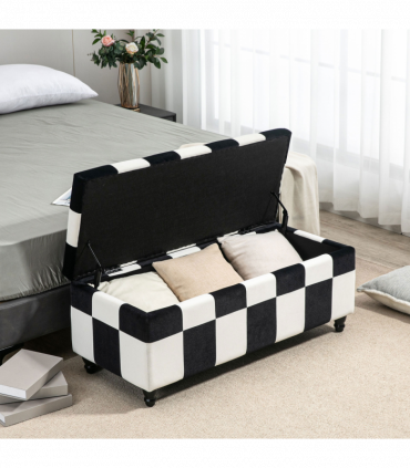 Velvet Storage Ottoman White, Black 114W x 47D x 47H cm Padded Top Wood Legs