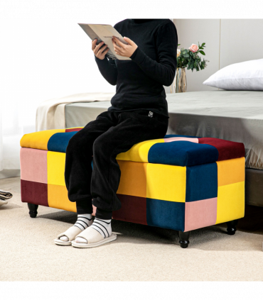Velvet Storage Ottoman Multicolor 114 x 47 x 47cm Button-tufted Footstool Box